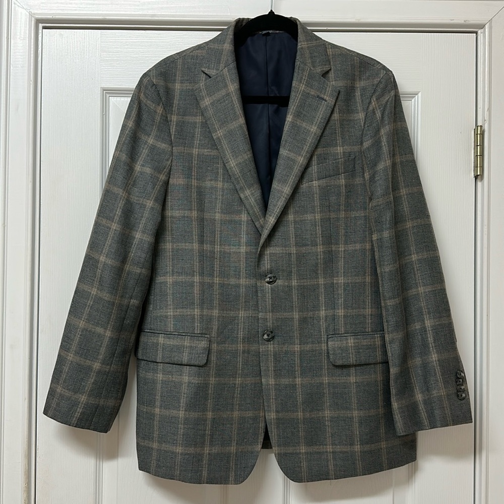 Jos.A.Bank Tailored Fit Plaid Sportcoat Navy/Tan